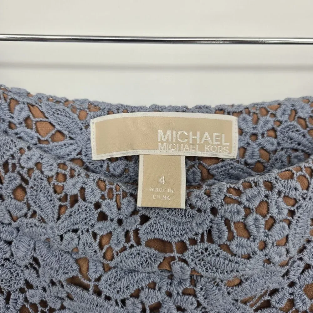 NWT $195 Michael Kors Womens Size 4 Blue Floral Lace Lined Midi Skirt Spring - Picture 5 of 10